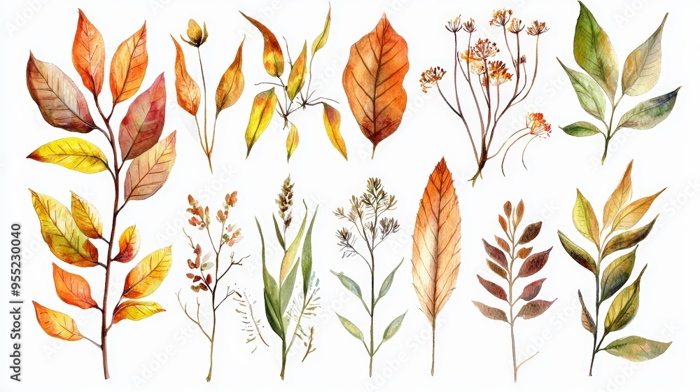 Obraz premium A beautiful collection of autumn leaves and flowers, showcasing vibrant colors and intricate details for seasonal inspiration.