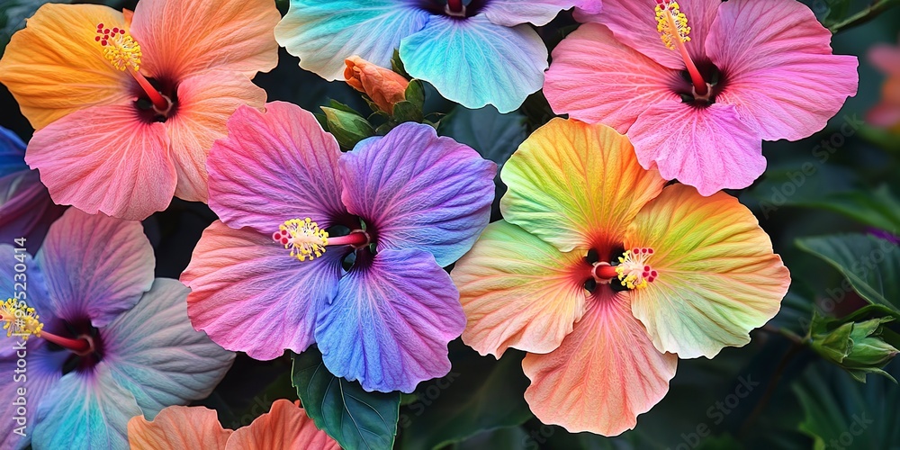 vibrant chinese hibiscus blooms in rainbow hues botanical elegance vibrant chinese hibiscus blooms in rainbow hues botanical elegance