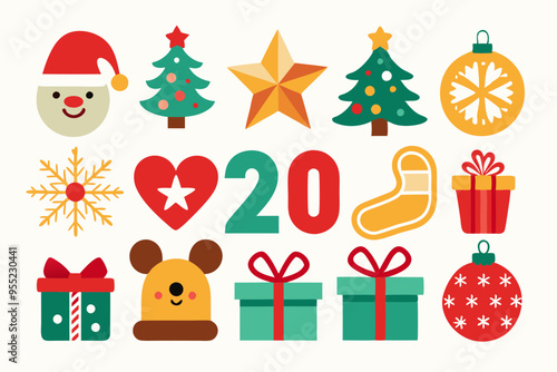 Set of Christmas vector illustrations. Christmas icons, elements collection