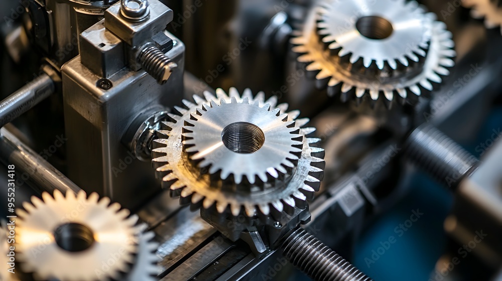 Intricate Mechanical Gears and Cogs in Industrial Workshop Intricate Mechanical Gears and Cogs in Industrial Workshop