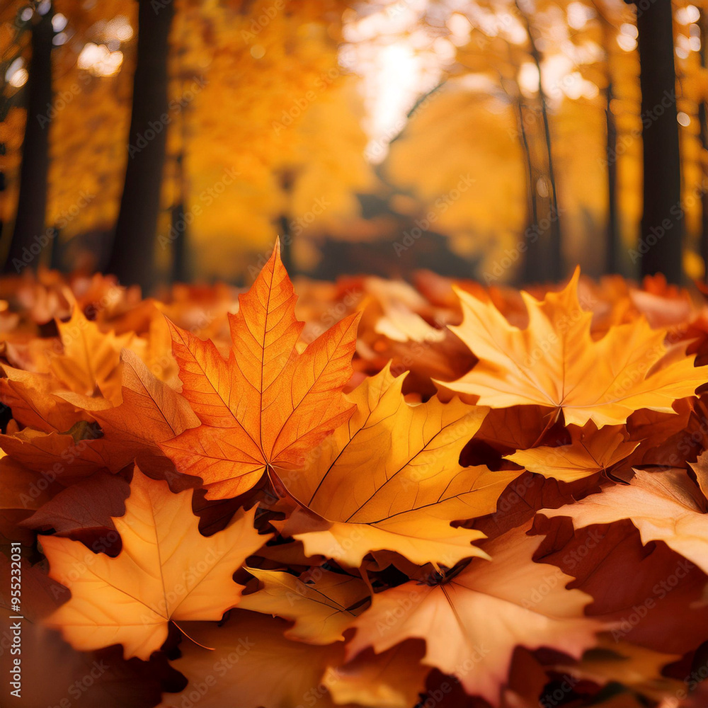 Image of trees changing color and golden fallen leaves Image of trees changing color and golden fallen leaves