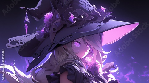 A witch with glowing eyes, anime style illustration