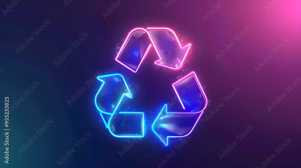Glowing Recycling Symbol in Vibrant Neon Lights Representing Sustainability and Eco-Friendly Glowing Recycling Symbol in Vibrant Neon Lights Representing Sustainability and Eco-Friendly