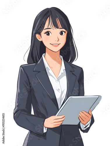  "Professional Asian Woman in Business Suit Holding a Tablet"