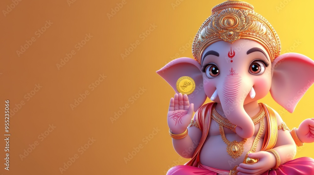 Smiling Ganesha Elephant God Statue with Ornamental in Vibrant Colors Smiling Ganesha Elephant God Statue with Ornamental in Vibrant Colors