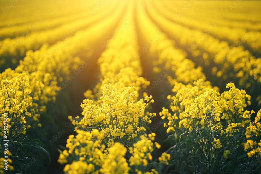 Obraz premium Golden Canola Field at Sunset