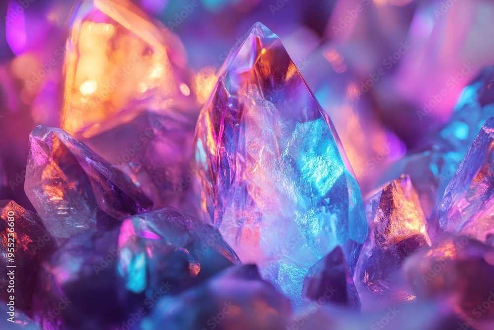 Luminous Crystal Texture with Prismatic Effects Sparkling in Cool Light - Vivid Color Display Luminous Crystal Texture with Prismatic Effects Sparkling in Cool Light - Vivid Color Display