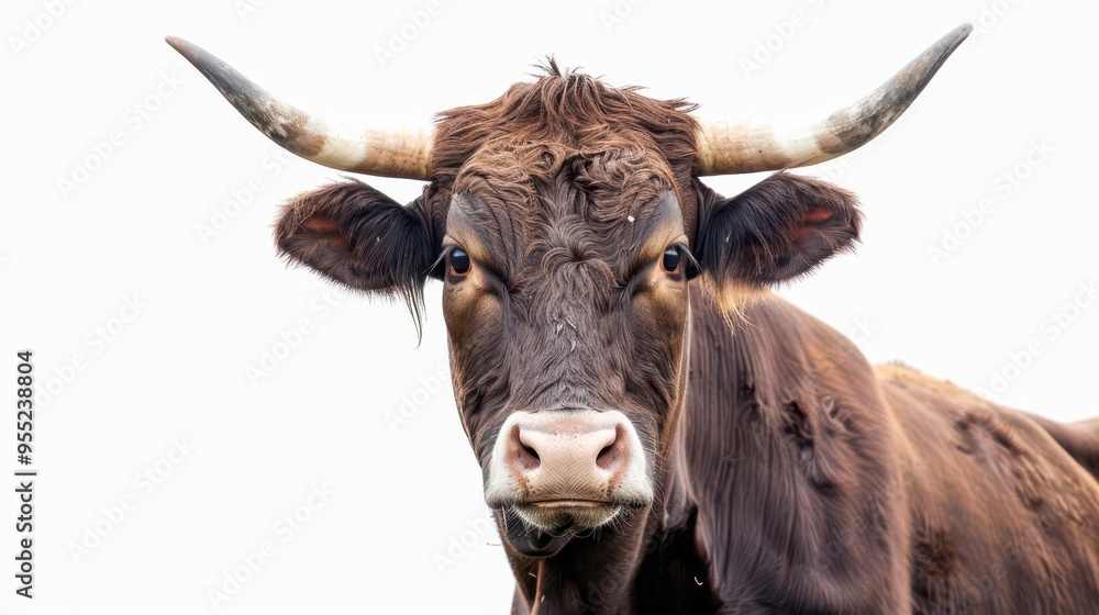 stoic bovine portrait majestic cow stands proudly isolated on pure white background every detail of fur horns and expressive eyes captured in highdefinition clarity stoic bovine portrait majestic cow stands proudly isolated on pure white background every detail of fur horns and expressive eyes captured in highdefinition clarity