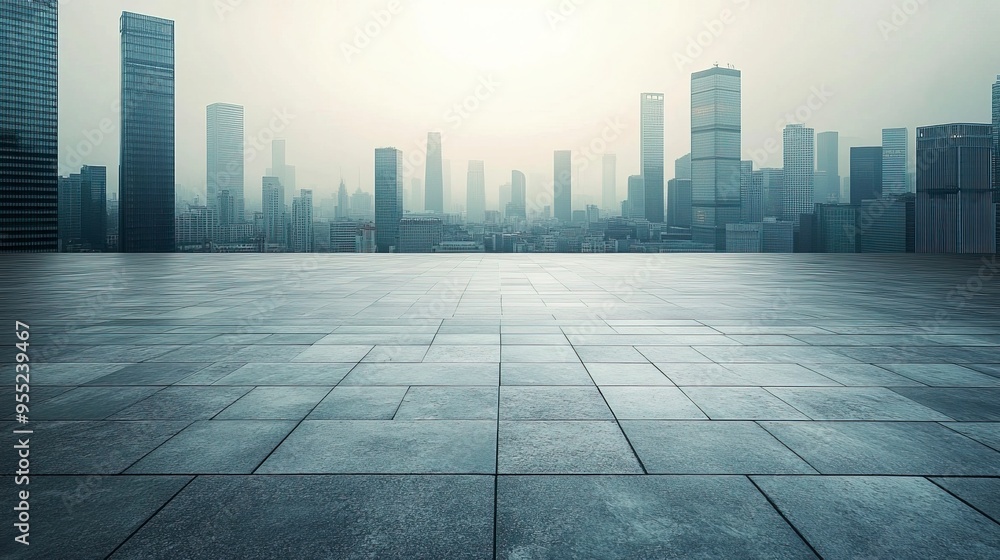 Empty square floor with modern city buildings scenery. Empty square floor with modern city buildings scenery.
