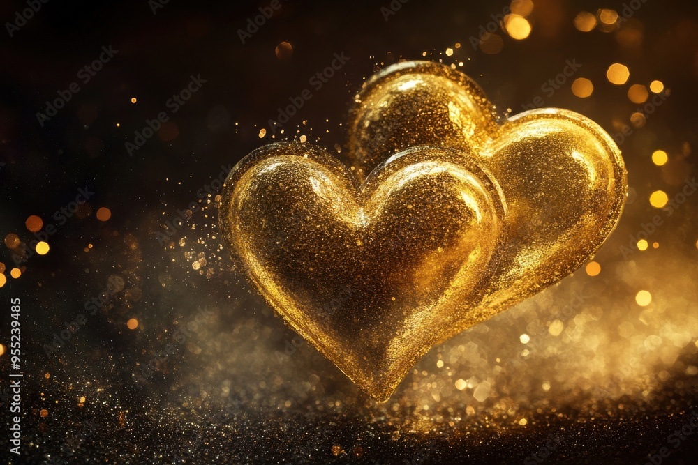Shiny golden heart designs on a clear background Shiny golden heart designs on a clear background