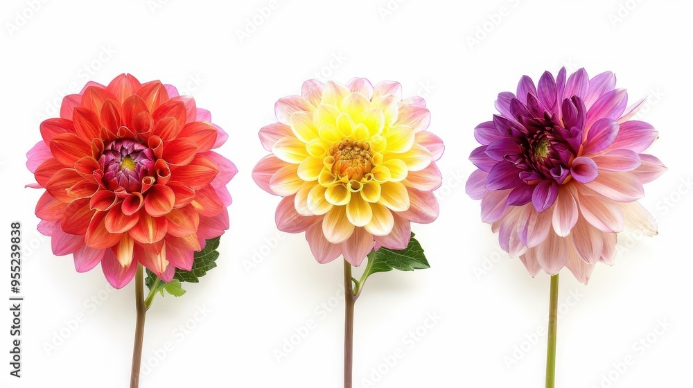 stunning dahlia blooms in various hues isolated on white for versatile design use stunning dahlia blooms in various hues isolated on white for versatile design use