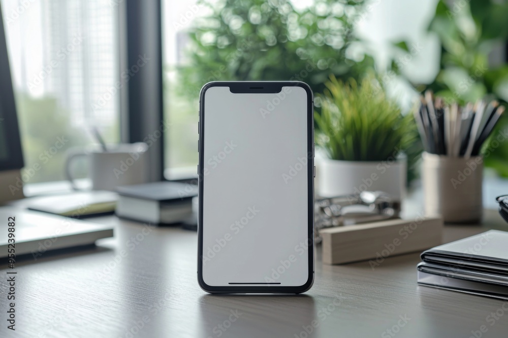 Smartphone Mockup on Modern Desk created with Generative AI