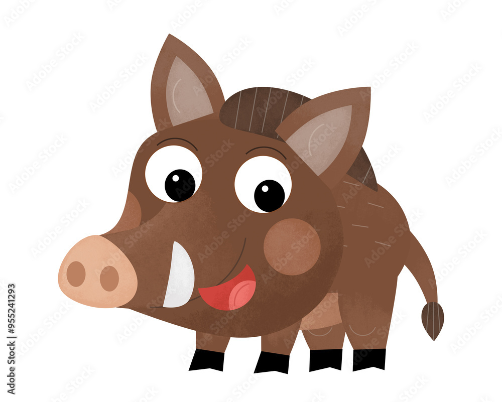 cartoon scene with cheerful boar on the white background illustration for kids cartoon scene with cheerful boar on the white background illustration for kids