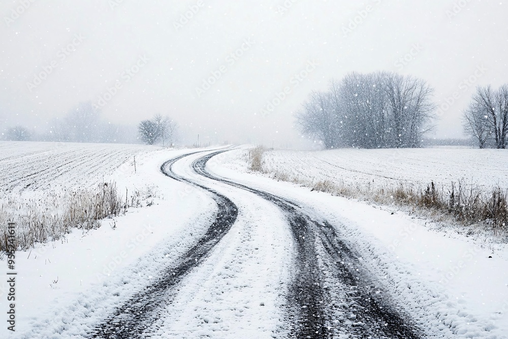 Snow Covered Winding Road in Winter Landscape Snow Covered Winding Road in Winter Landscape