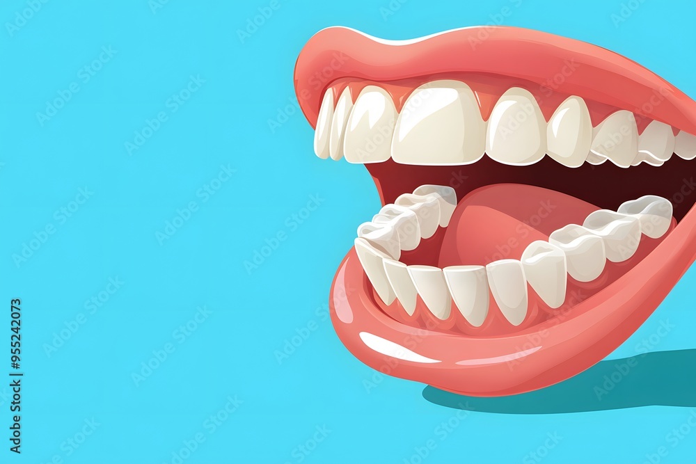 A cartoon mouth with crooked teeth, vector illustration style, simple flat color background A cartoon mouth with crooked teeth, vector illustration style, simple flat color background