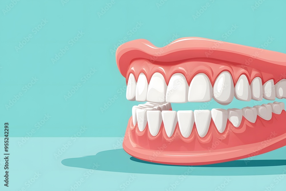 Obraz premium A cartoon mouth with crooked teeth, vector illustration style, simple flat color background 
