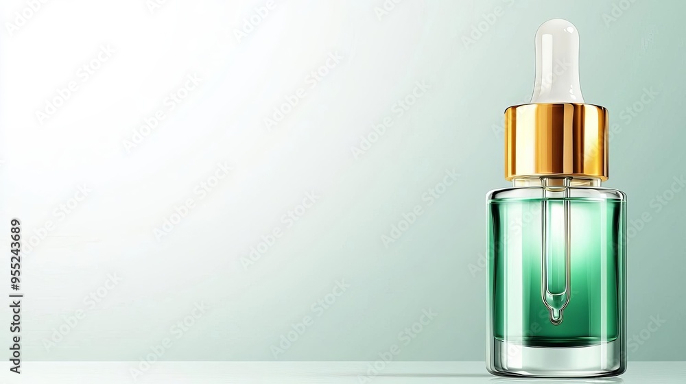 Green serum bottle with dropper on a white background. Green serum bottle with dropper on a white background.