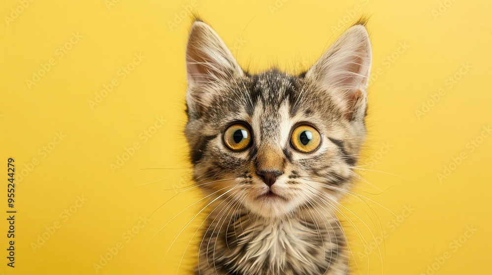 surprised kitten with wide eyes and ruffled fur cute and funny cat expression on yellow background animal photo surprised kitten with wide eyes and ruffled fur cute and funny cat expression on yellow background animal photo