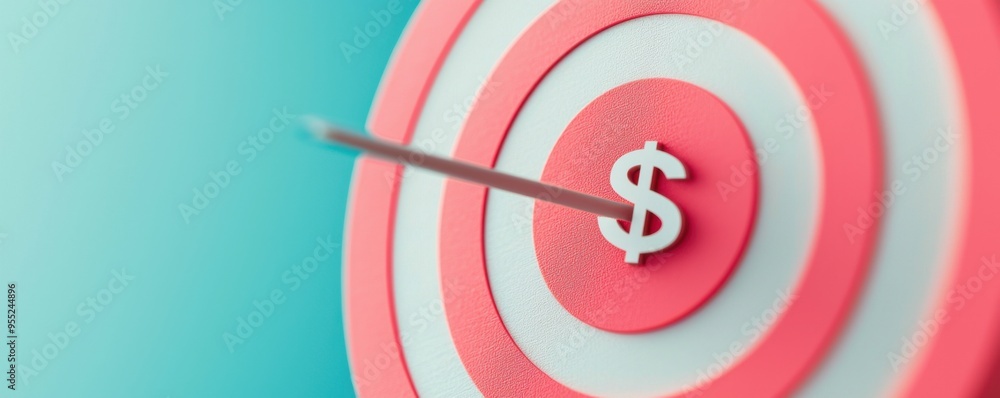 An arrow hits a pink target marked with a dollar sign, symbolizing financial goals and successful investments. An arrow hits a pink target marked with a dollar sign, symbolizing financial goals and successful investments.