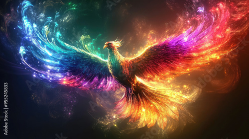 Magical Fairy-Tale Phoenix Bird: A Shining Rainbow in Flight