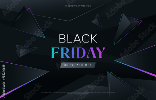 Geometric neon color Black Friday sale background layout design. Social media web banner for promotion. Vector illustration.