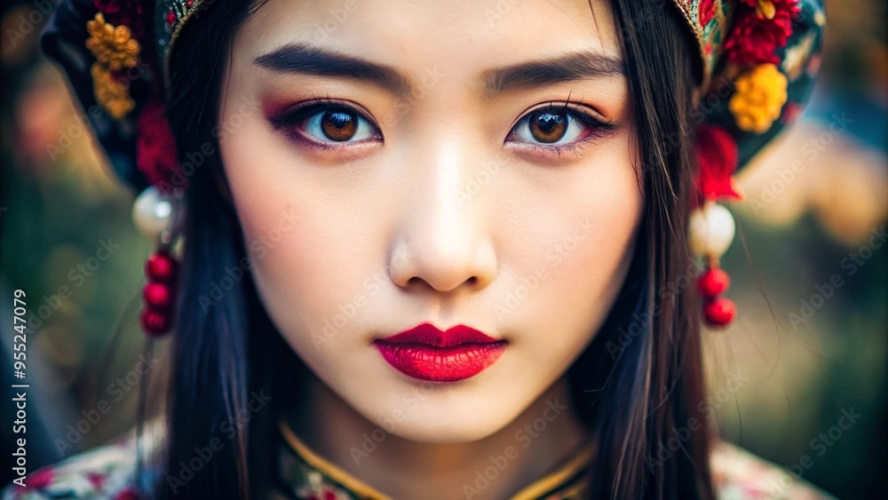 A close-up shot of a Chinese girl showcasing her unique features. A close-up shot of a Chinese girl showcasing her unique features.