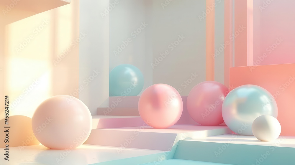 smooth abstract 3d shapes in soft pastel colors floating in a minimalist space creating a serene and modern geometric composition smooth abstract 3d shapes in soft pastel colors floating in a minimalist space creating a serene and modern geometric composition