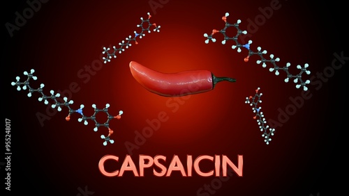 Photos A 3D rendering of red chili showcase the molecular structure of capsaicin, the compound responsible for its heat
