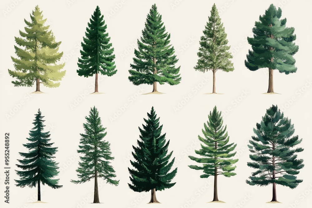 Pine tree symbol set: art representations of evergreen trees Pine tree symbol set: art representations of evergreen trees