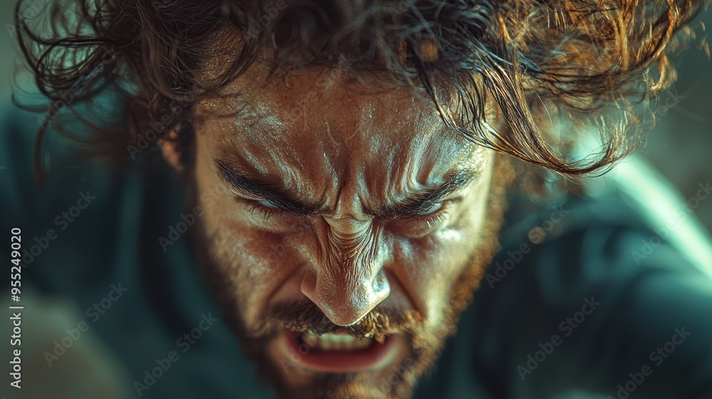 Close-up of a Man's Face with Intense Expression. Close-up of a Man's Face with Intense Expression.