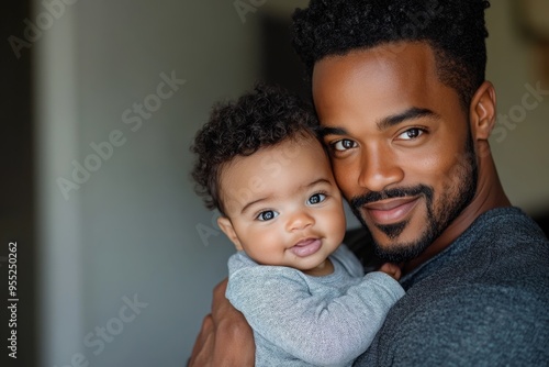 Dad comforting baby is captured in a realistic photo of a father gently holding his baby after a playful moment, providing comfort and reassurance