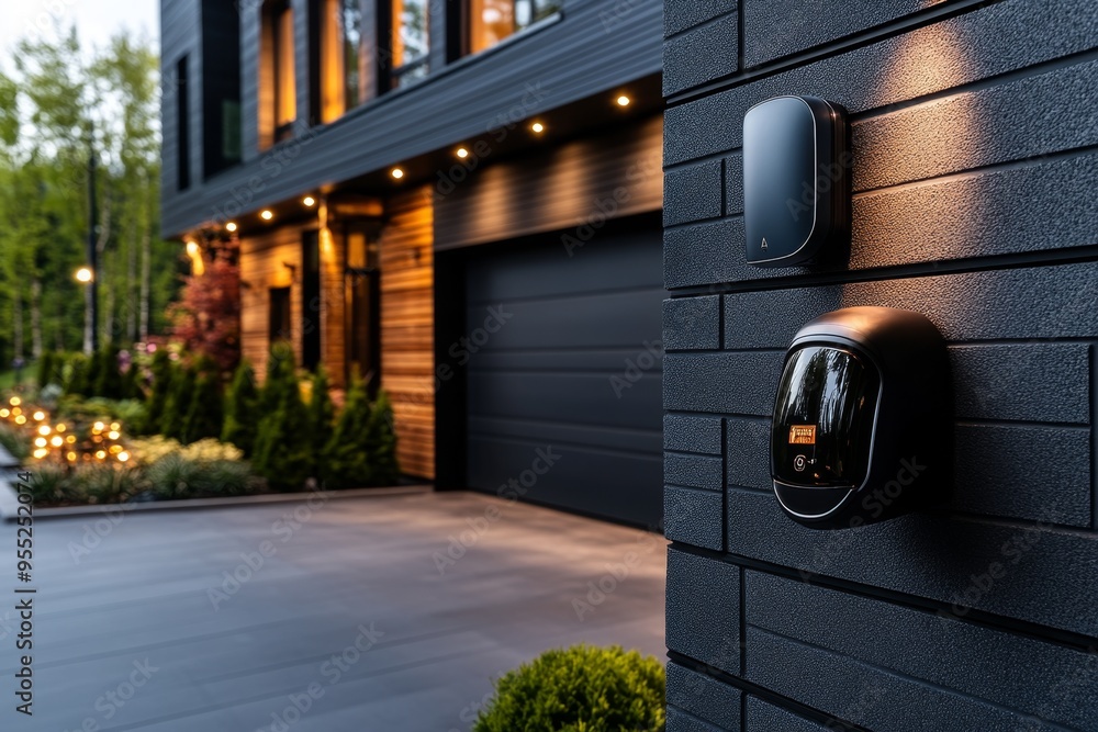 Garage security systems are showcased in a detailed illustration of a ...