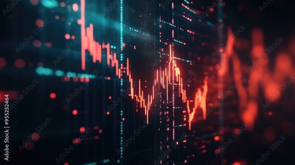A dramatic close-up of a stock market or forex trading graph, with candlestick charts fluctuating wildly against a dark background. A dramatic close-up of a stock market or forex trading graph, with candlestick charts fluctuating wildly against a dark background.