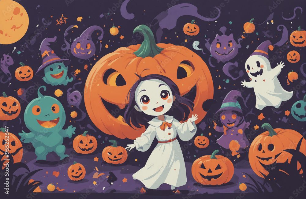 cute halloween festival illustration pattern background cartoon with ghost and pumpkin cute halloween festival illustration pattern background cartoon with ghost and pumpkin