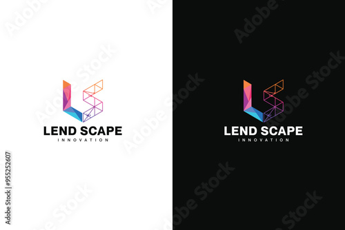 Lend Scape innovation logo on contrasting black and white backgrounds showcasing modern geometric design elements