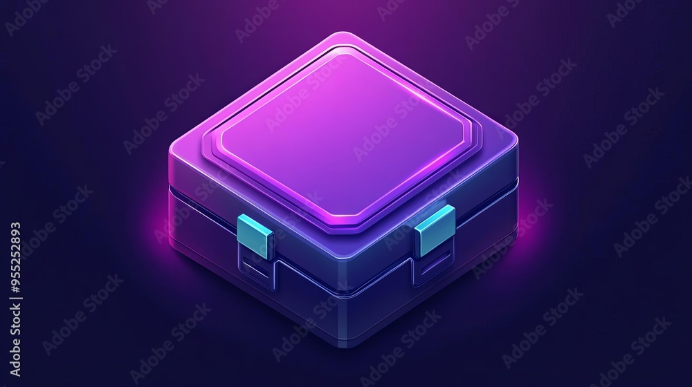 Neon glowing purple isometric box with blank space for your text or logo Neon glowing purple isometric box with blank space for your text or logo