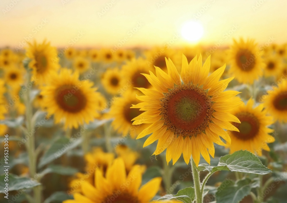 Fototapeta premium Close-up sunflower field center image its bright yellow Sunflowe