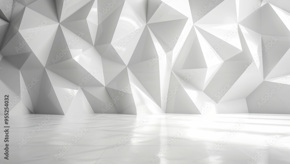 Abstract geometric interior with textured white walls and floor, creating a modern and minimalistic atmosphere Abstract geometric interior with textured white walls and floor, creating a modern and minimalistic atmosphere