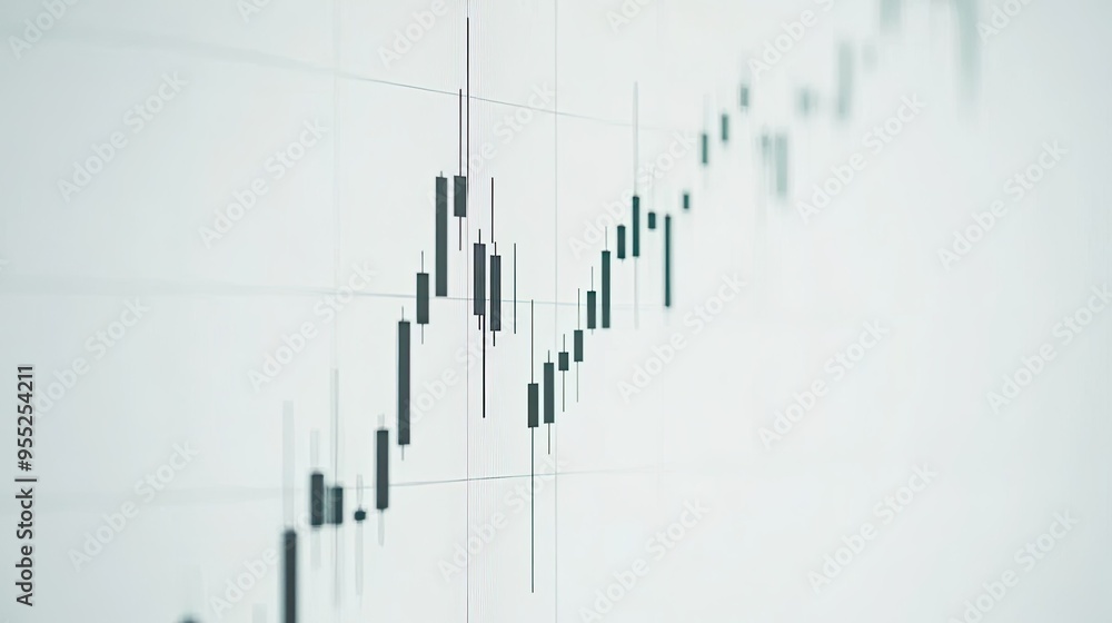 A minimalist composition featuring a clean, white background with a single, bold candlestick chart representing a market trend. A minimalist composition featuring a clean, white background with a single, bold candlestick chart representing a market trend.