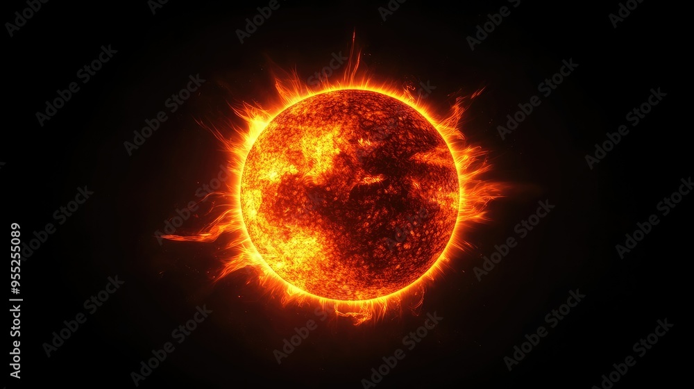A stunning high-resolution image of the sun, captured from space, showcasing its fiery surface and solar flares against a deep black background. A stunning high-resolution image of the sun, captured from space, showcasing its fiery surface and solar flares against a deep black background.