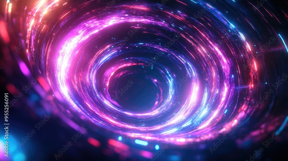 Abstract glowing swirl effect with bright, circular neon lights and lens flares, evoking a sci-fi theme of power energy elements in a dynamic and magical arena Abstract glowing swirl effect with bright, circular neon lights and lens flares, evoking a sci-fi theme of power energy elements in a dynamic and magical arena