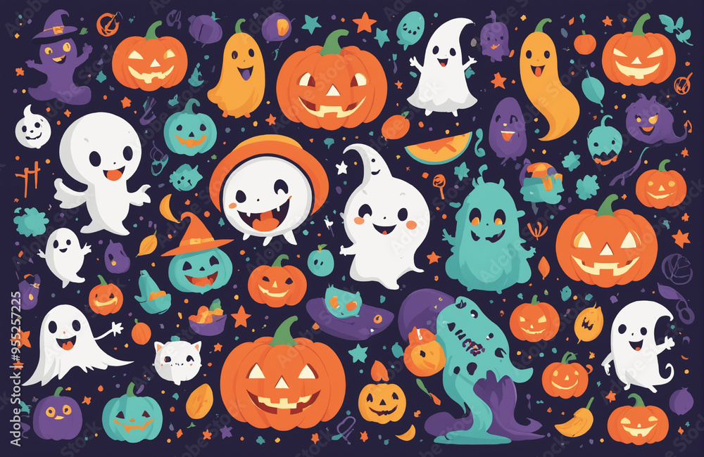 cute halloween festival illustration pattern background cartoon with ghost and pumpkin cute halloween festival illustration pattern background cartoon with ghost and pumpkin