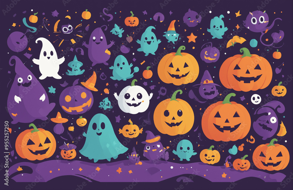 cute halloween festival illustration pattern background cartoon with ghost and pumpkin cute halloween festival illustration pattern background cartoon with ghost and pumpkin