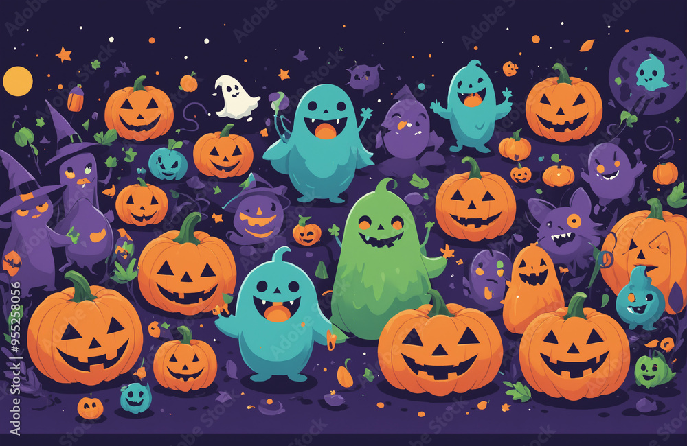 cute halloween festival illustration pattern background cartoon with ghost and pumpkin cute halloween festival illustration pattern background cartoon with ghost and pumpkin