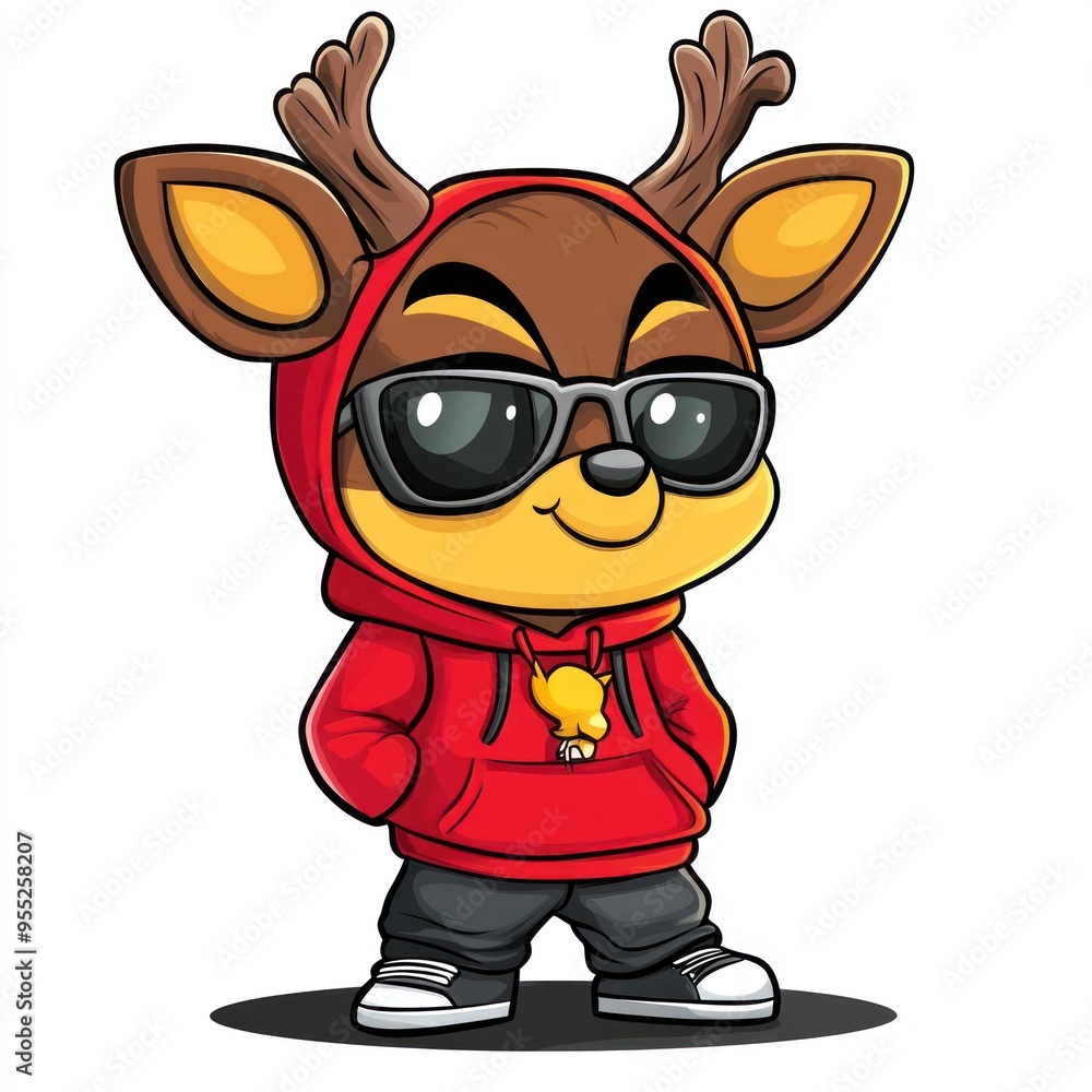 Naklejka premium Cool Deer in Red Hoodie