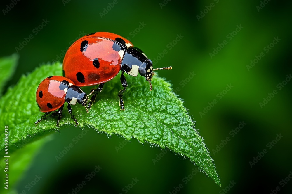 Ladybugs, crawling on stems, small explorers navigate the intricate world of garden plants Ladybugs, crawling on stems, small explorers navigate the intricate world of garden plants