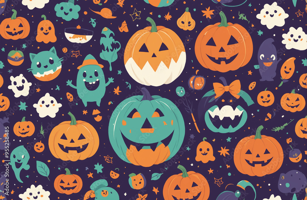 cute halloween festival illustration pattern background cartoon with ghost and pumpkin cute halloween festival illustration pattern background cartoon with ghost and pumpkin