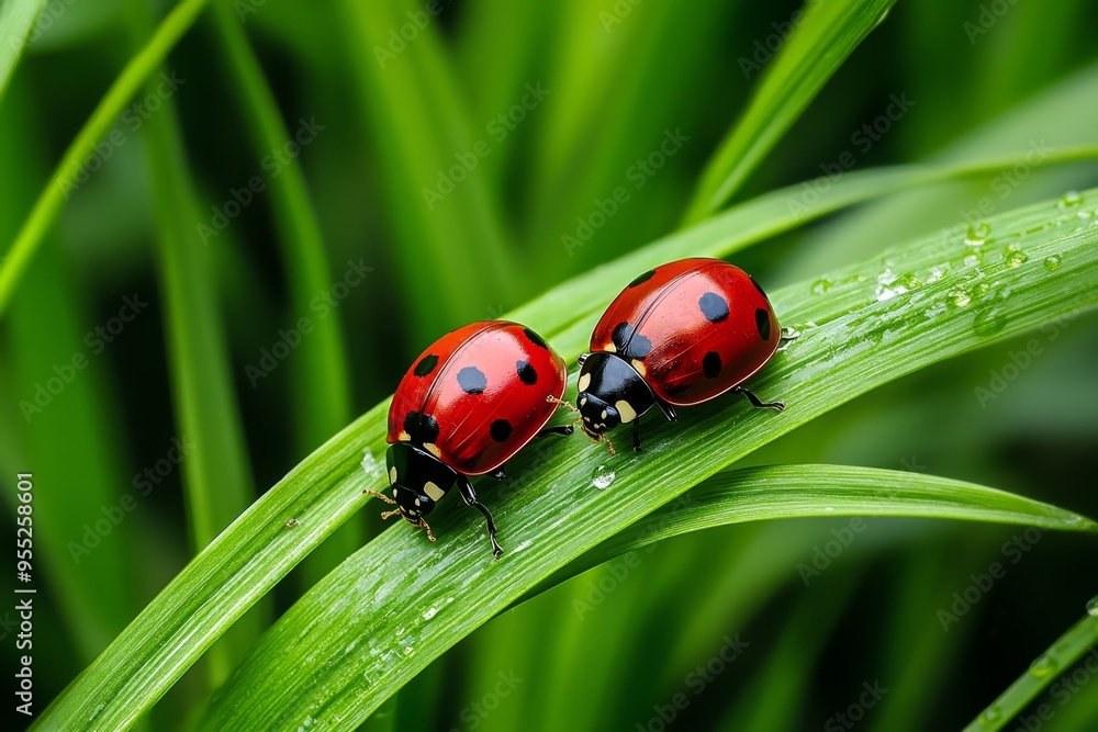 Ladybugs, hidden in the grass, small surprises bring delight when spotted by careful eyes Ladybugs, hidden in the grass, small surprises bring delight when spotted by careful eyes