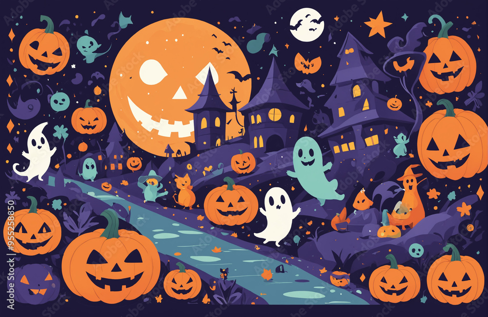 cute halloween festival illustration pattern background cartoon with ghost and pumpkin cute halloween festival illustration pattern background cartoon with ghost and pumpkin