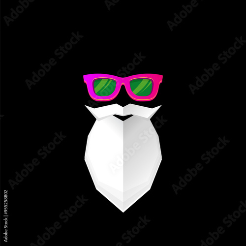 Christmas hipster poster for party or greeting card. Vector illustration. Santa Hipster Claus isolated on black background. vector merry Christmas paper style art design template